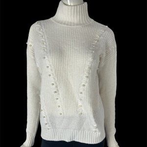 RARE "AUTUMN  100% CAHSMERE SWEATER" WHITE with PEARL DESIGN XS-M